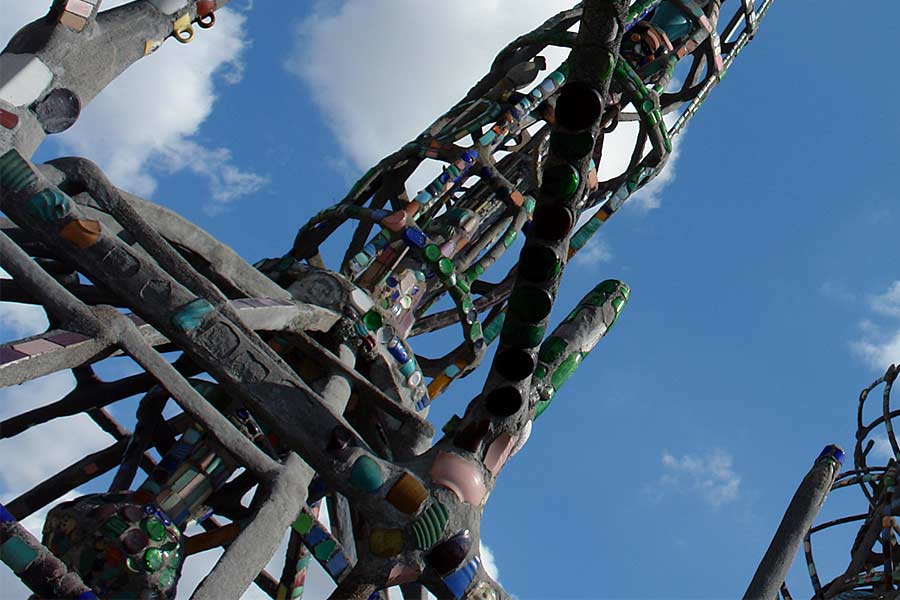 The Watts Towers as seen from the rear of the parcel of land where Sam Rodia had lived and worked in his spare time.