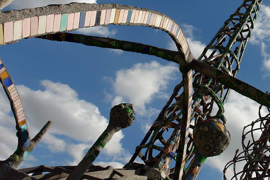 The Watts Towers as seen from the rear of the parcel of land where Sam Rodia had lived and worked in his spare time.