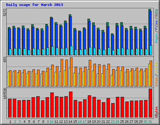 Daily usage for March 2013
